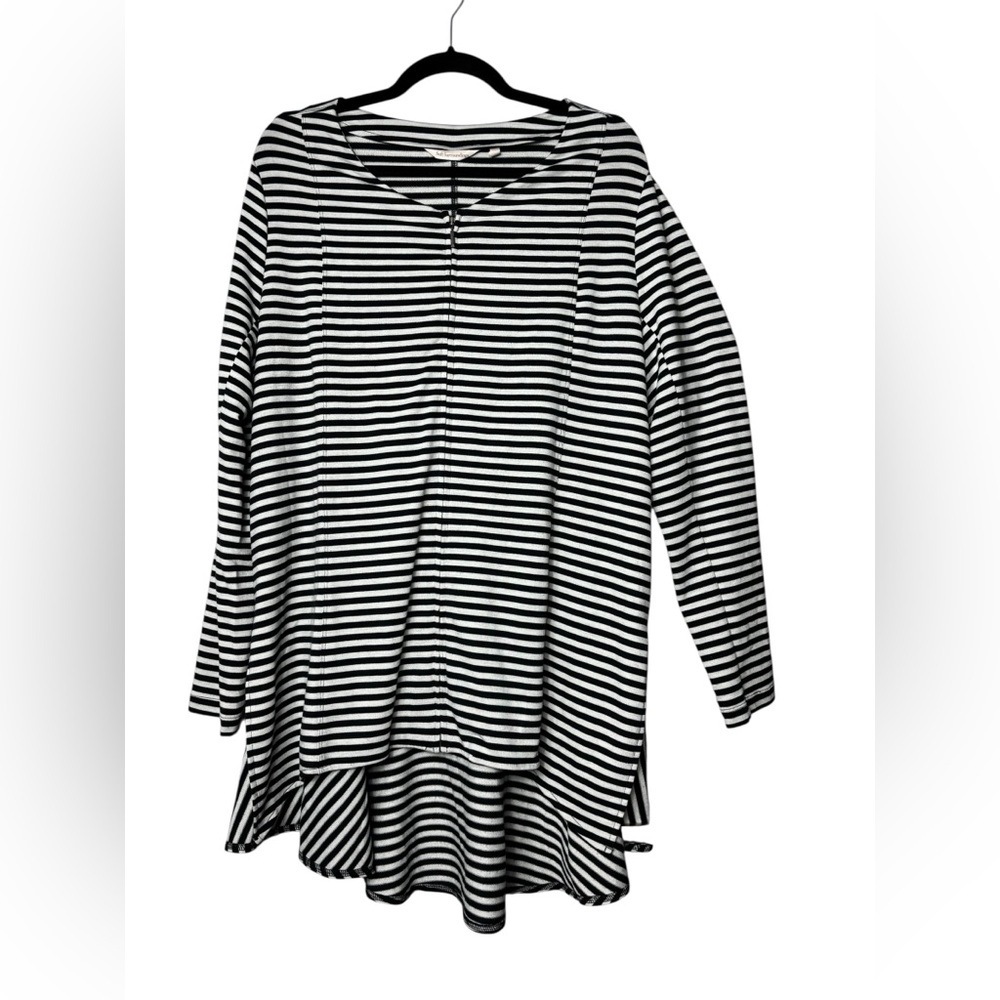 Soft Surroundings Tunic Top Size XL Asymmetric Stripe Zip Up Lagenlook Boxy Boho